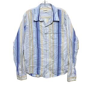 BKE 67 Buckle 1967 Button Down Long Sleeve Shirt Blue Tan Striped Mens XL